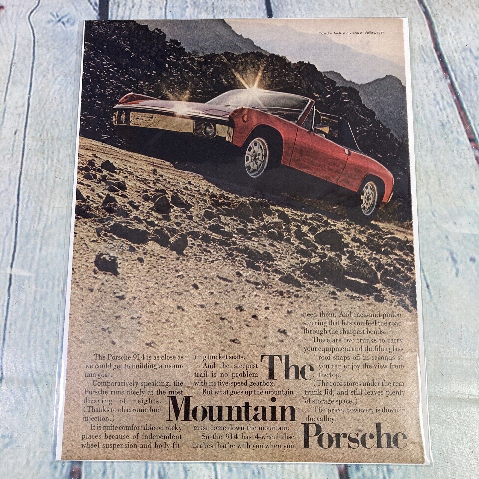 Vintage 1972 Print Ad Porsche 914 Mountain Sports Car Magazine Page Paper