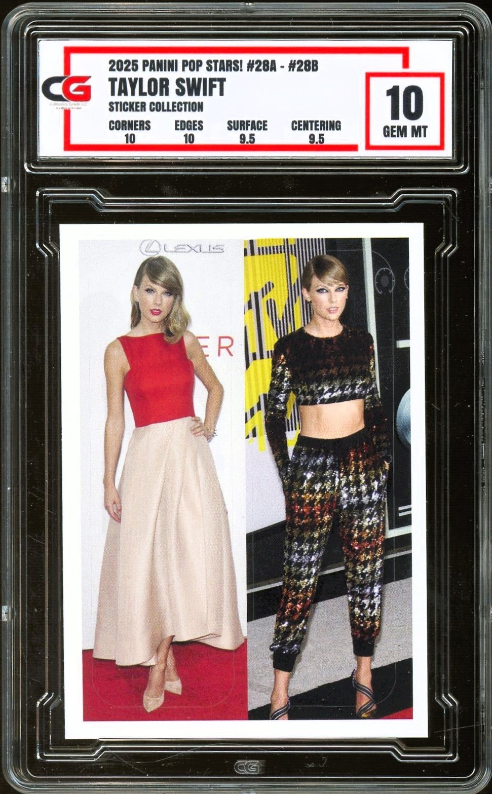 2025 Panini Pop Stars Sticker #28 A/B Taylor Swift ~ CG 10 GEM