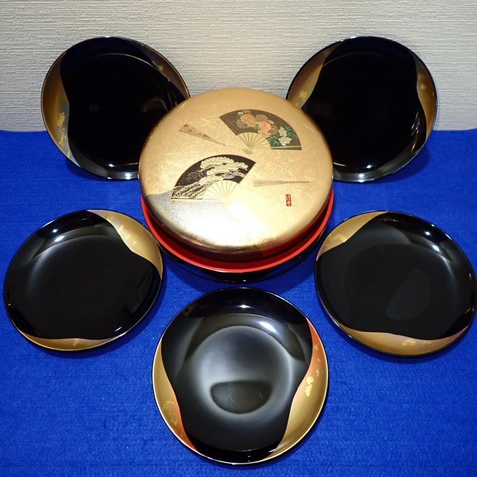 Hakuichi Gold Leaf Japanese Traditional Lacquer Tray Decorative Plates Tableware