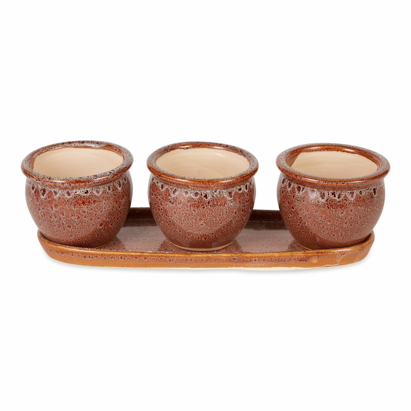 Beautiful Brown Round Ceramic Small Decorative Planter Set Of 3 Home Decor