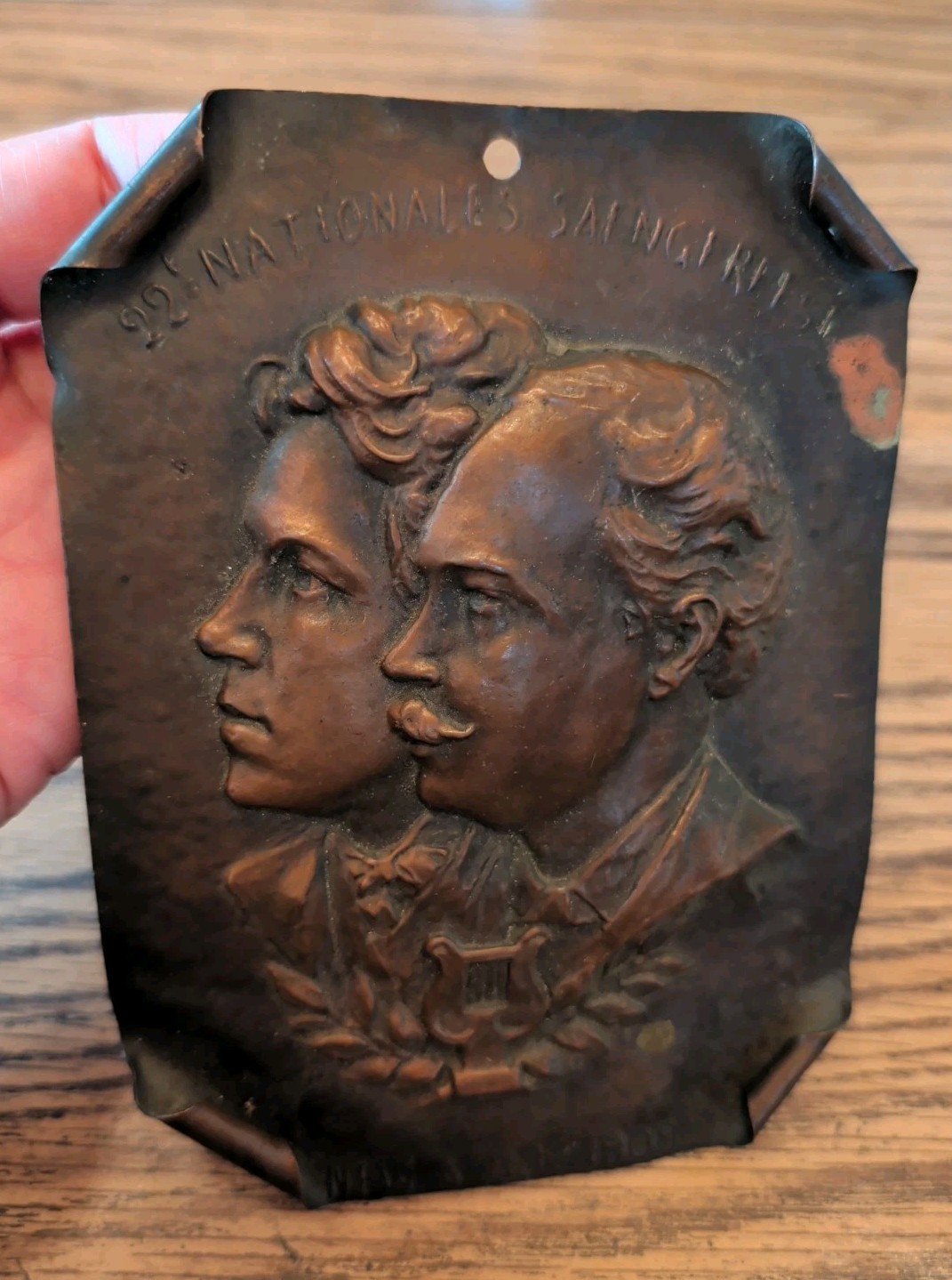 Original Antique Bronza Plaque 22nd Nationales German SAENGERFEST 1909 New York 