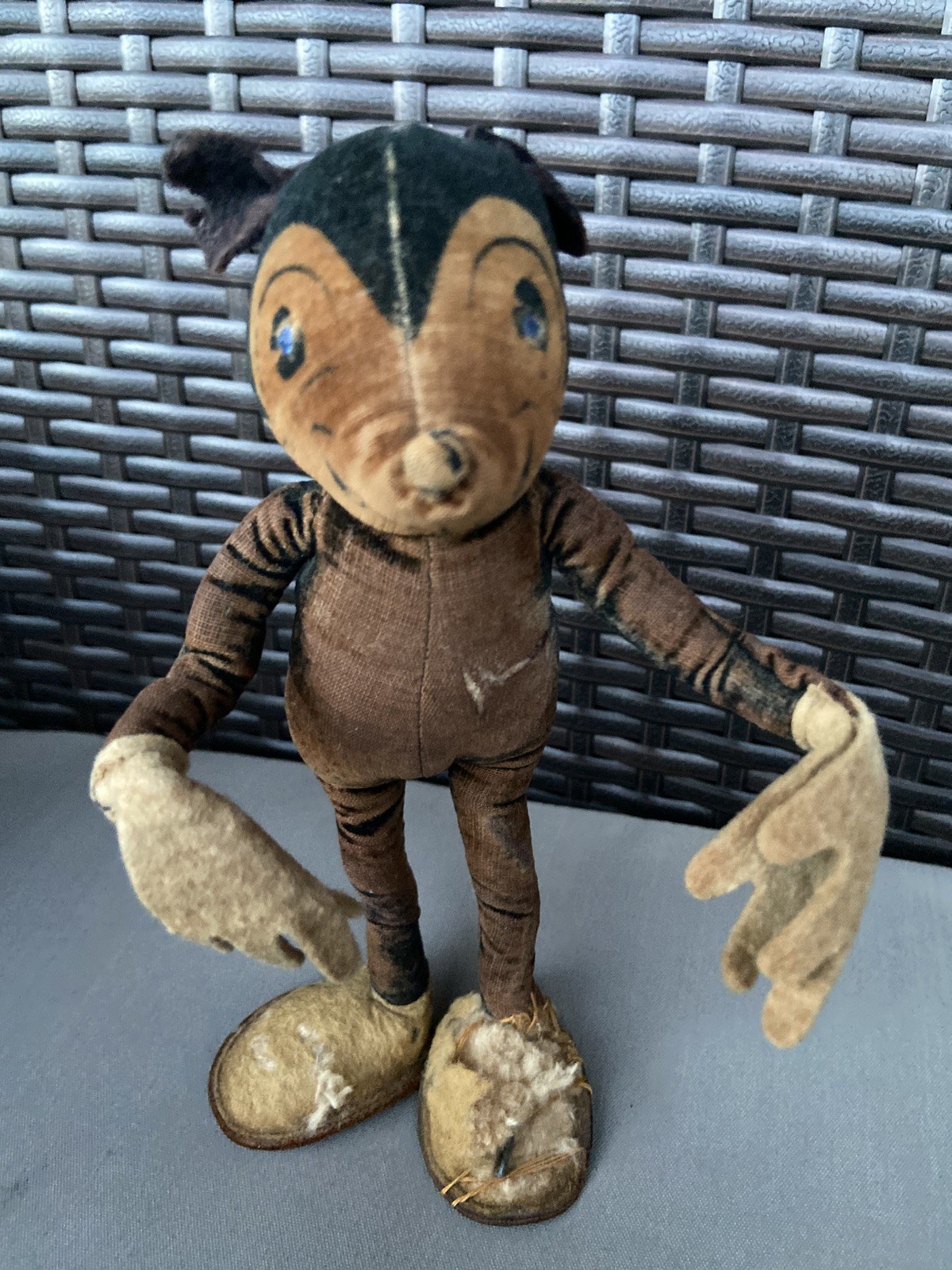 Rare Early C.1930s Disney Mickey Mouse Velvet Plush Posable Dean’s Rag Book 7.5”