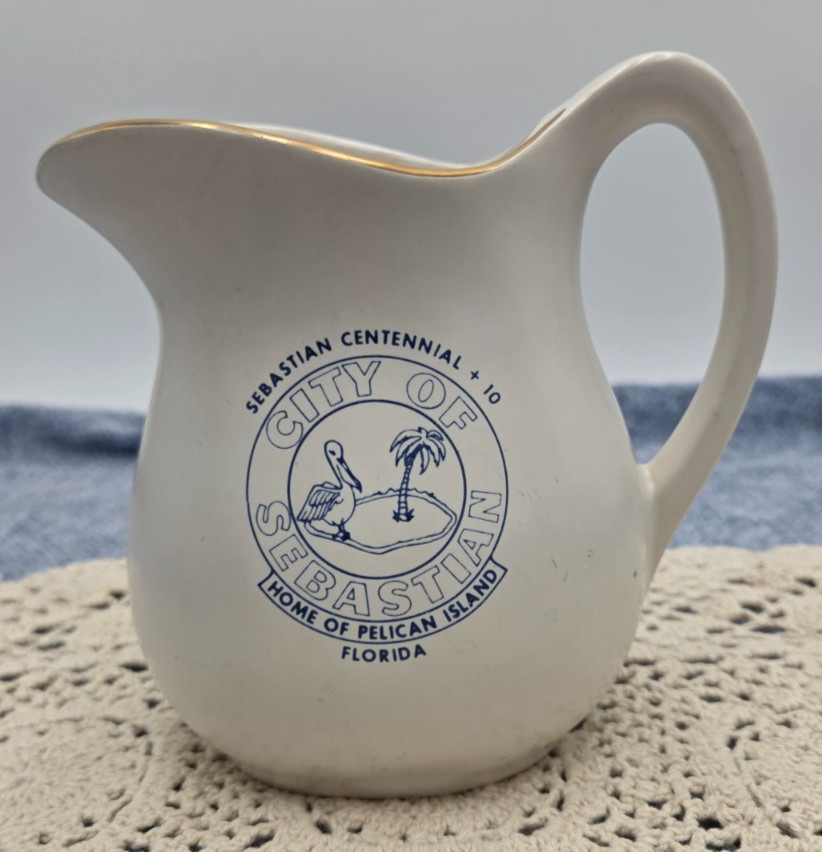 Vintage Sebastian Florida Centennial + 10 Souvenir Pitcher Creamer Gold Trim USA