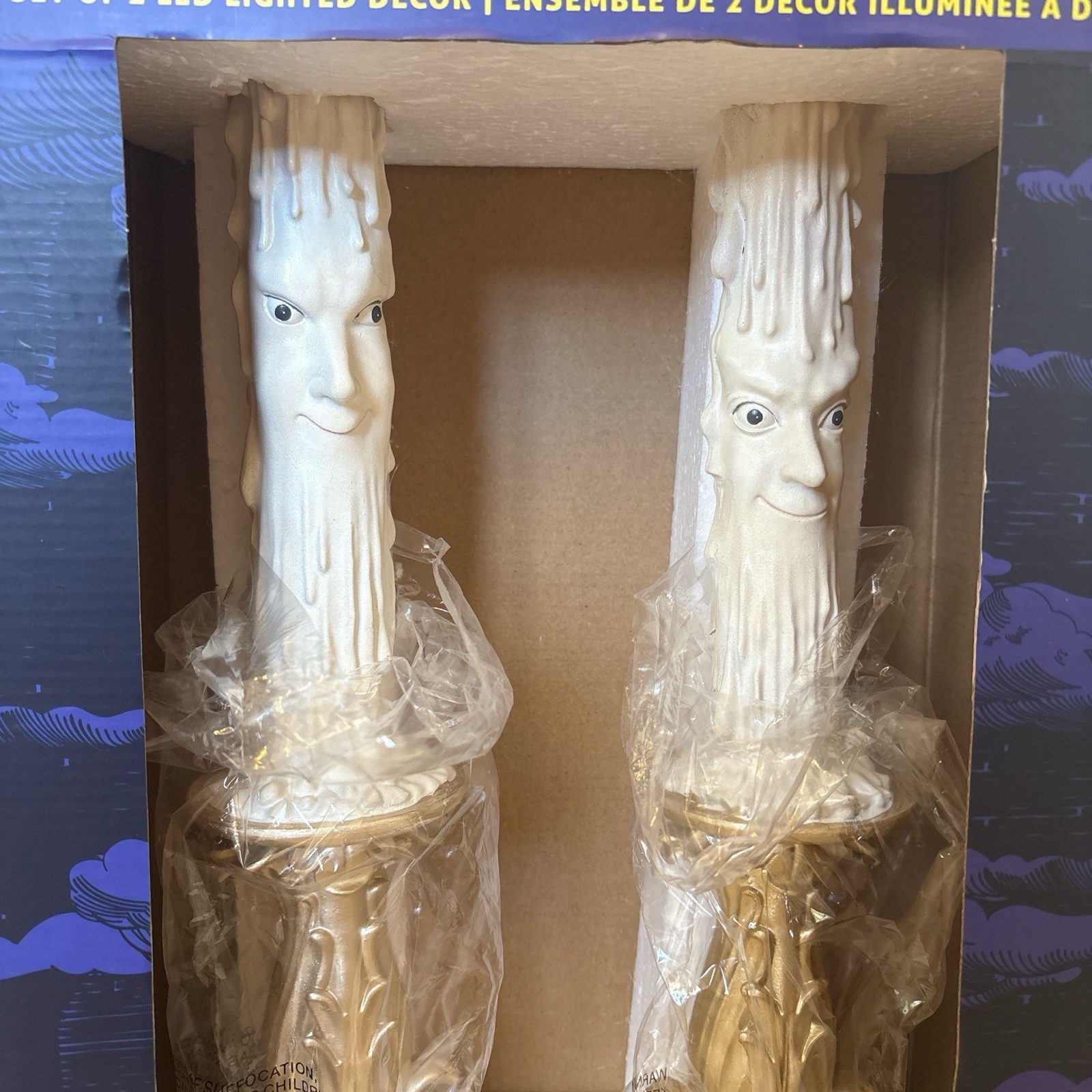 Moonlight Manor Celestial Moon Face LED Candles Set 2 Gold Gothic Whimsy