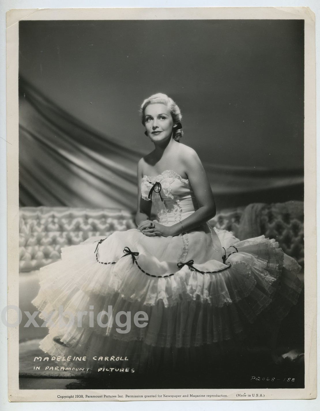 MADELEINE CARROLL Elegant Portrait PARAMOUNT 1938 Glamour Photo J3216
