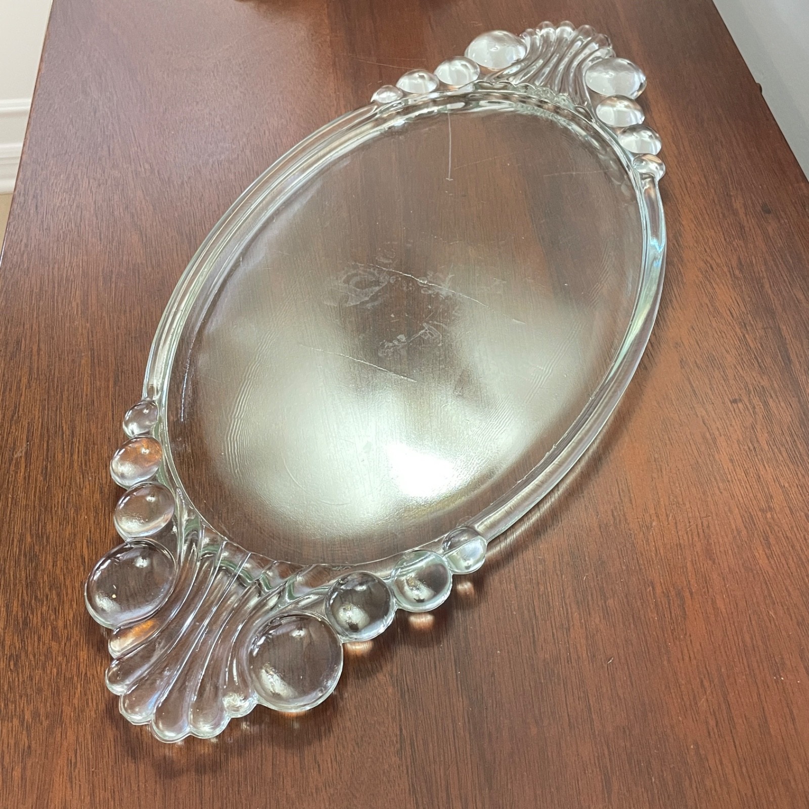 Vintage Art Deco Clear Glass Vanity or Bar Serving Tray