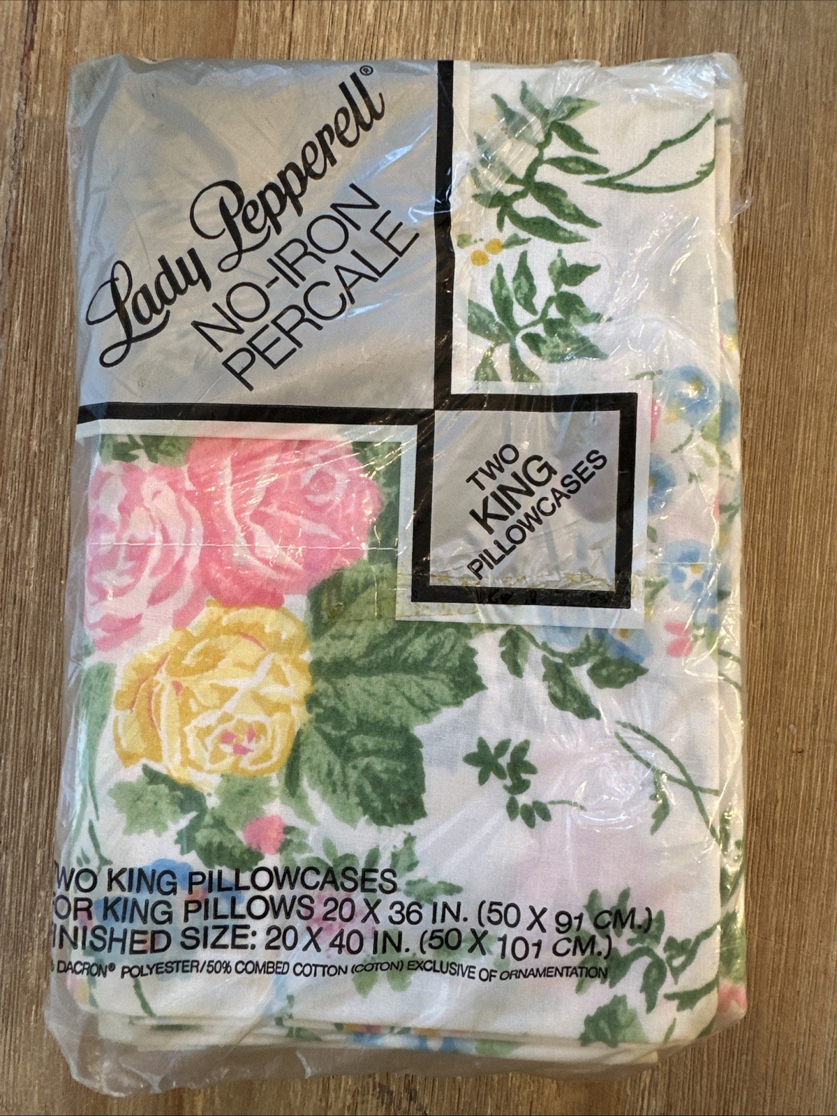 Lady Pepperell Pillowcases King Ivory Floral No-Iron Percale Set of Two 20x36