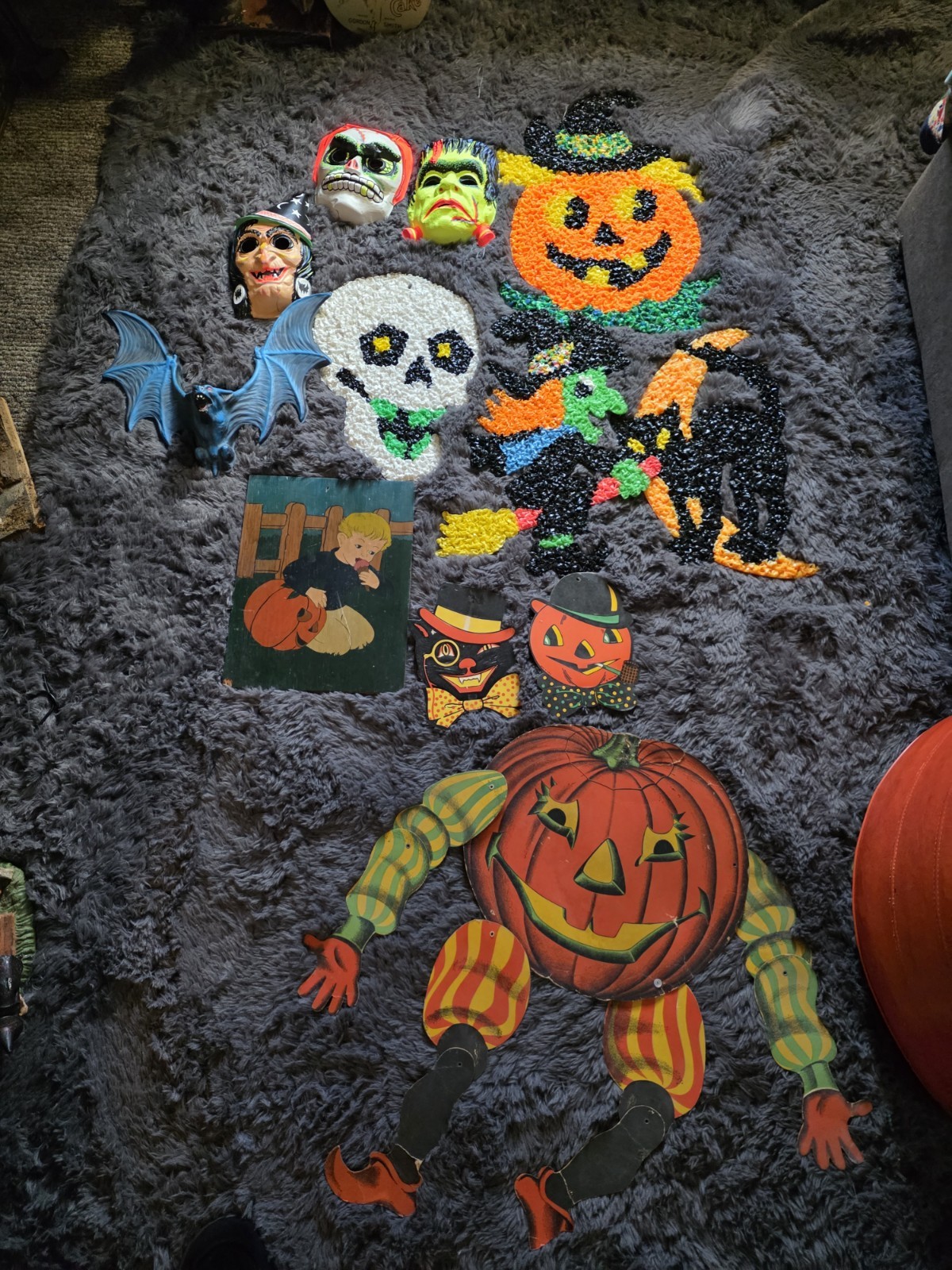 Vintage Halloween Lot Masks Ephemera Popcorn Figures