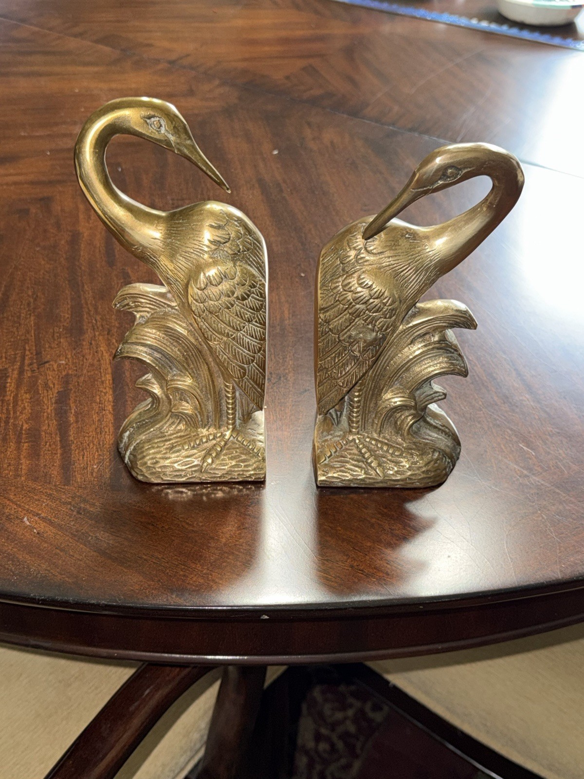 Vintage Retro 1950-60s Elweco Heron Crane Bird Brass Metal Bookends Art Deco Set