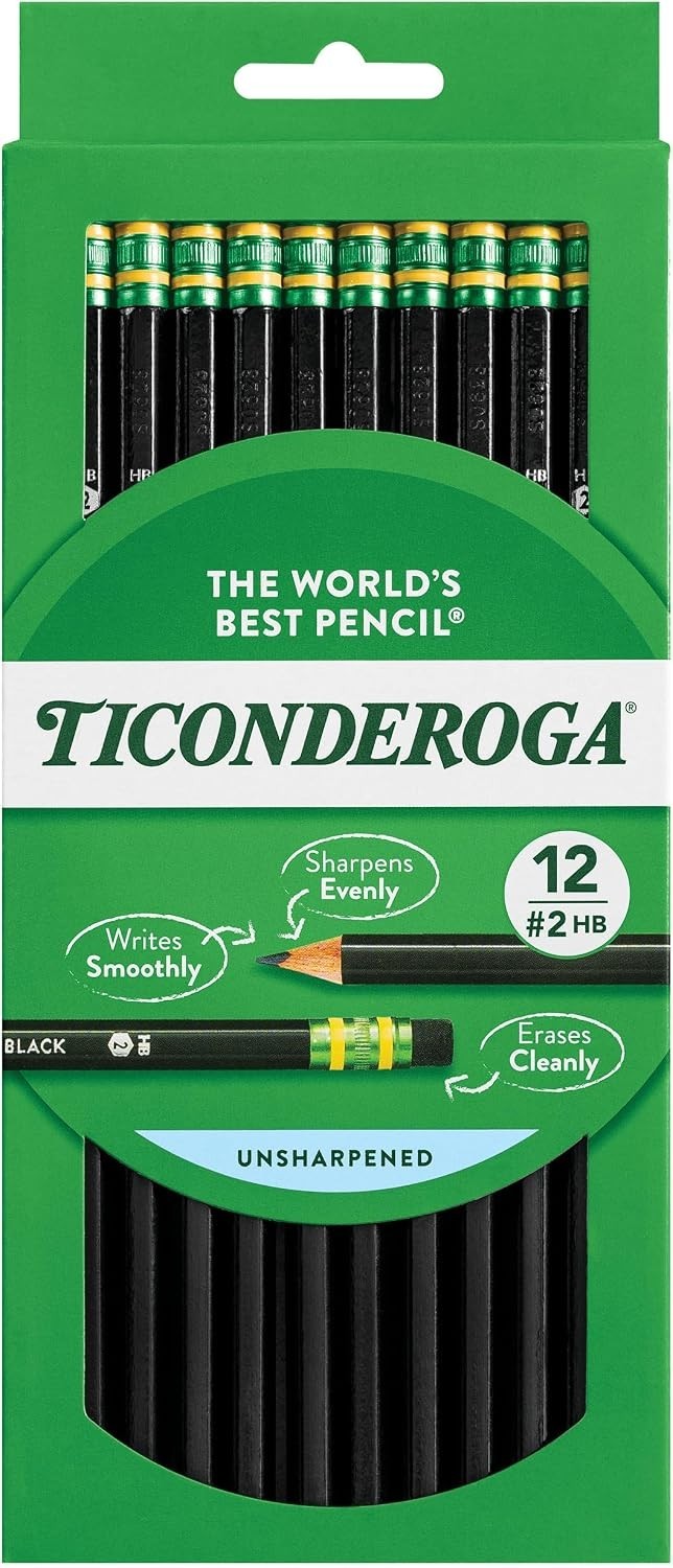 Ticonderoga Black No 2 Pencils Pack of 12 Premium Smooth Graphite Eraser