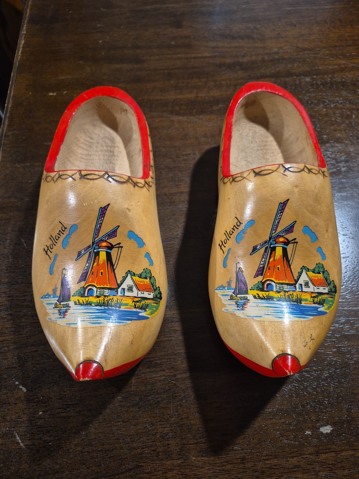 Vintage Wooden Dutch Clogs Hand Painted Souvenir Shoes Stamped Size 25