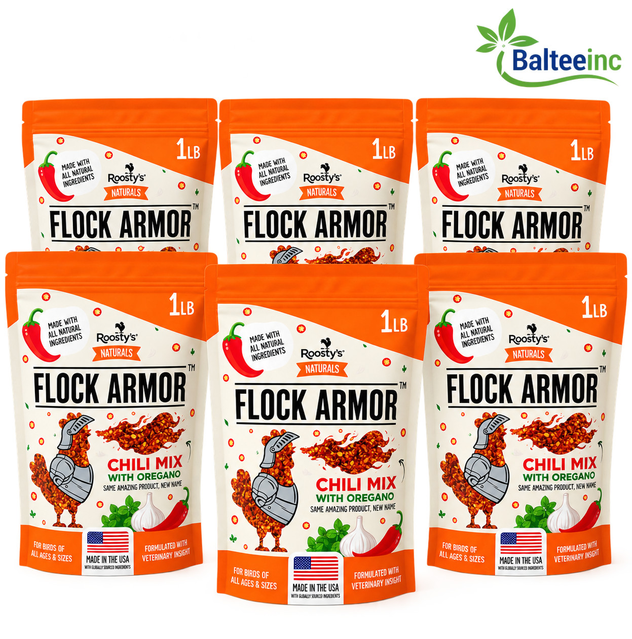 6x Roosty'S Naturals Flock Armor - Chicken De-Wormer Powder - Chili Mix (6 PACK)