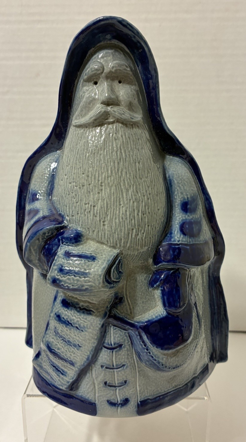 1998 Eldreth Pottery Father Christmas Santa with List Salt Glaze Statue 9”