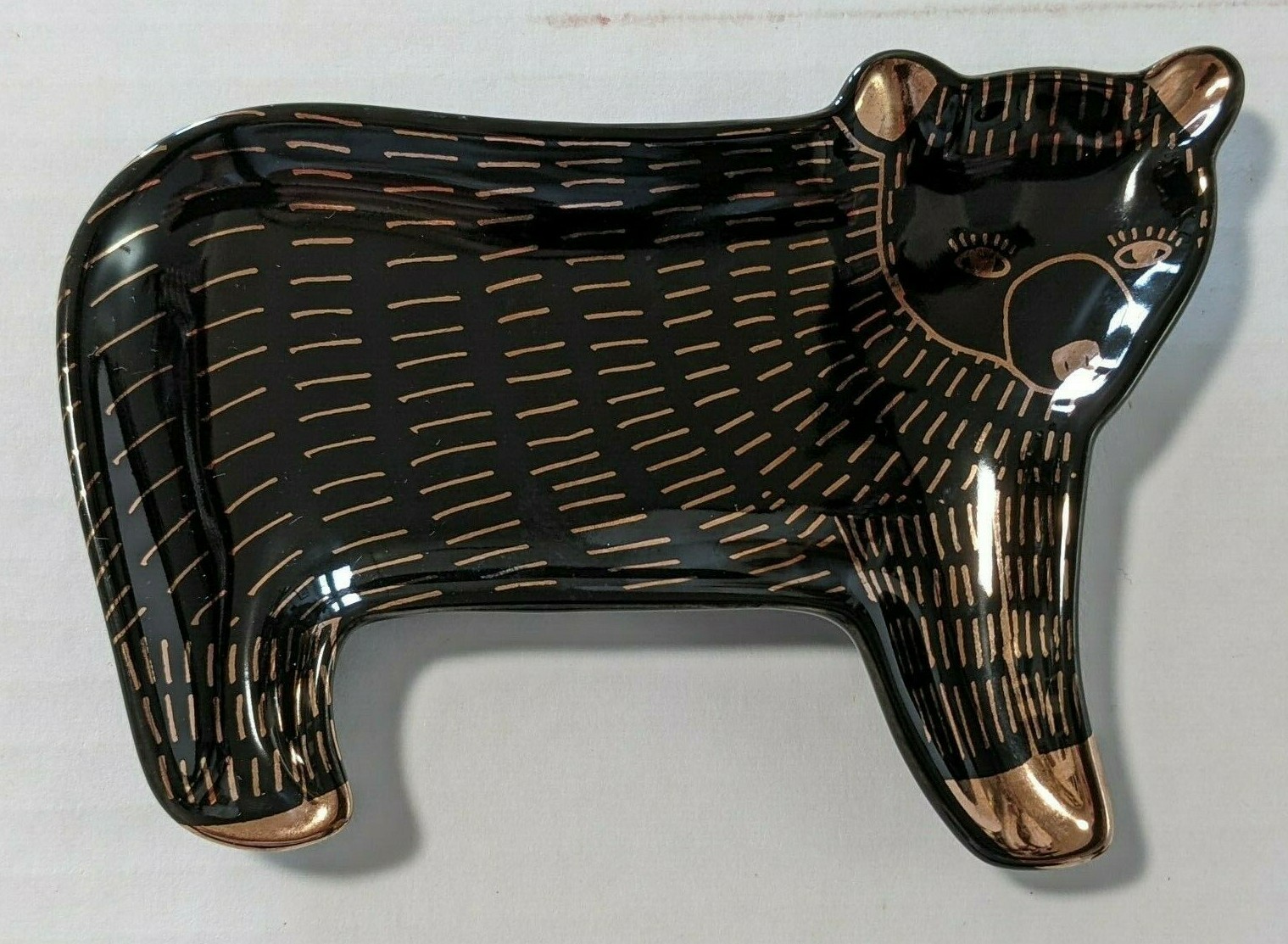 Anthropologie Bear Trinket Dish Gold Black Danica Studio Porcelain Ceramic 5
