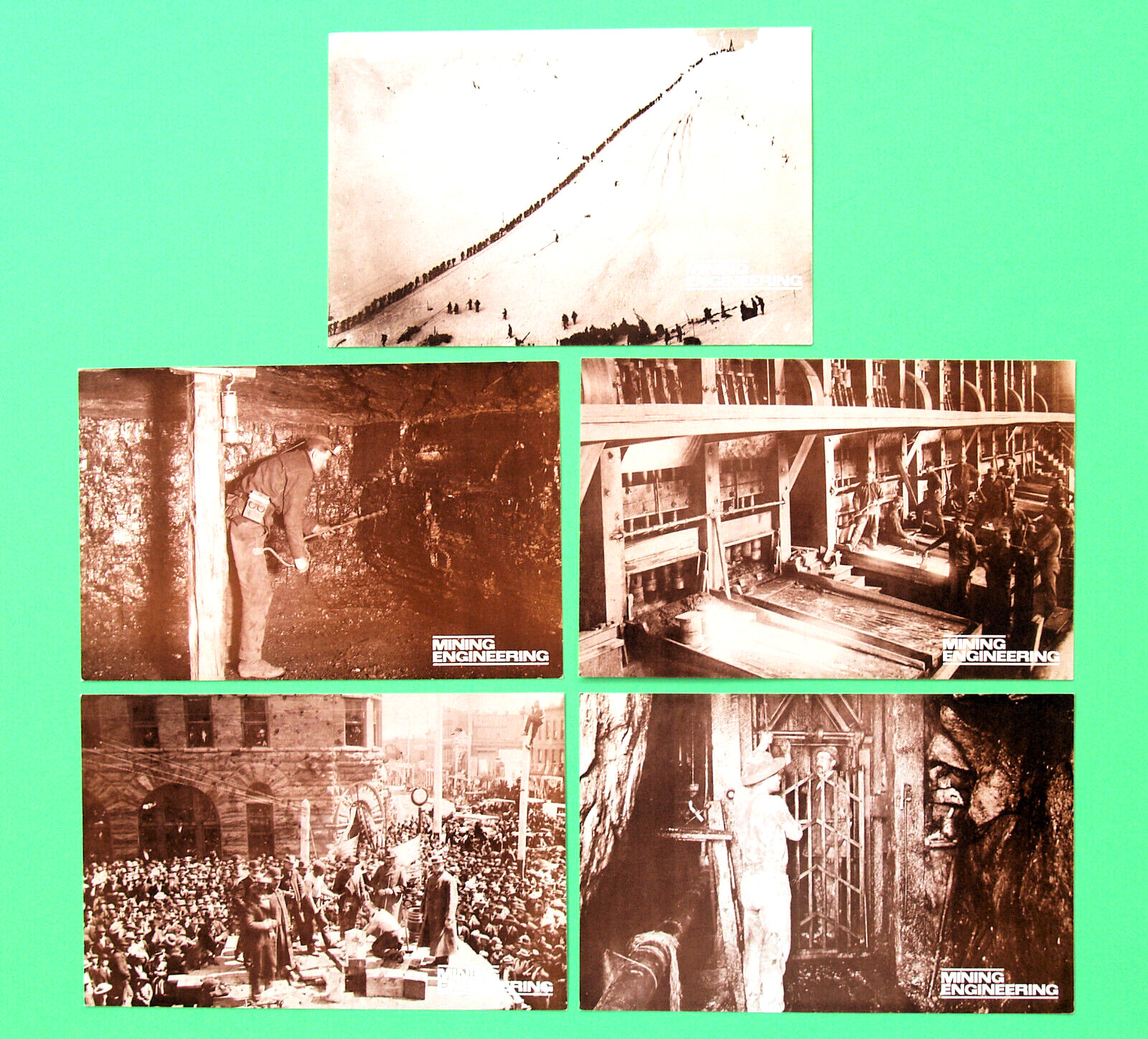 5 MINING HISTORY POSTCARDS—KLONDIKE GOLD RUSH—UNDERGROUND ORE—VNTG PRINT PHOTOS
