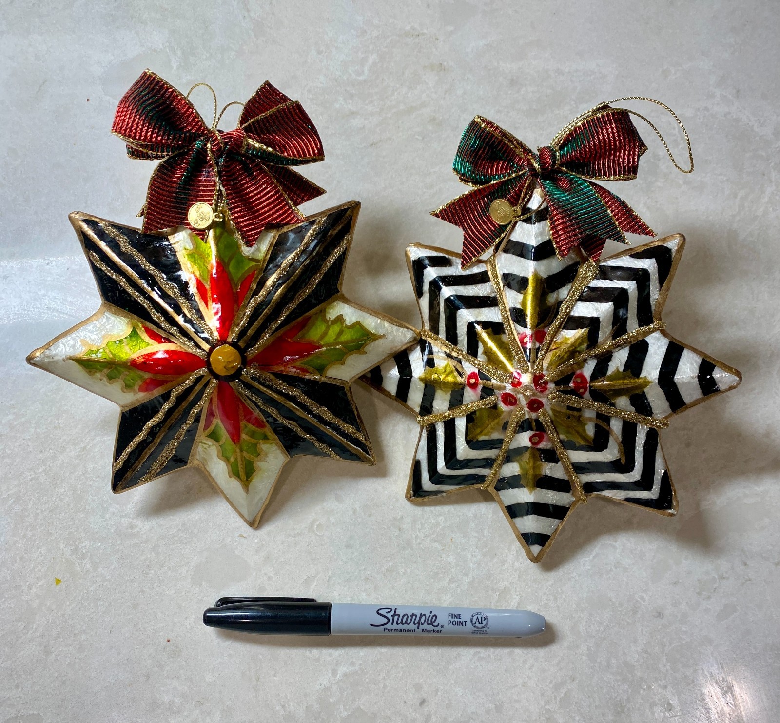 2x MacKenzie-Childs Christmas Star Ornaments – Courtly Check - 6\