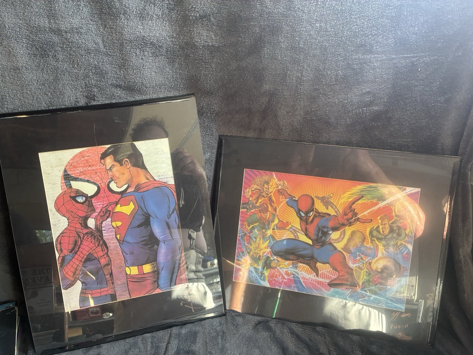 Signed Jeph LoebSpider-Man & Superman Poster Lot 2pc Marvel DC Comic Wall Art