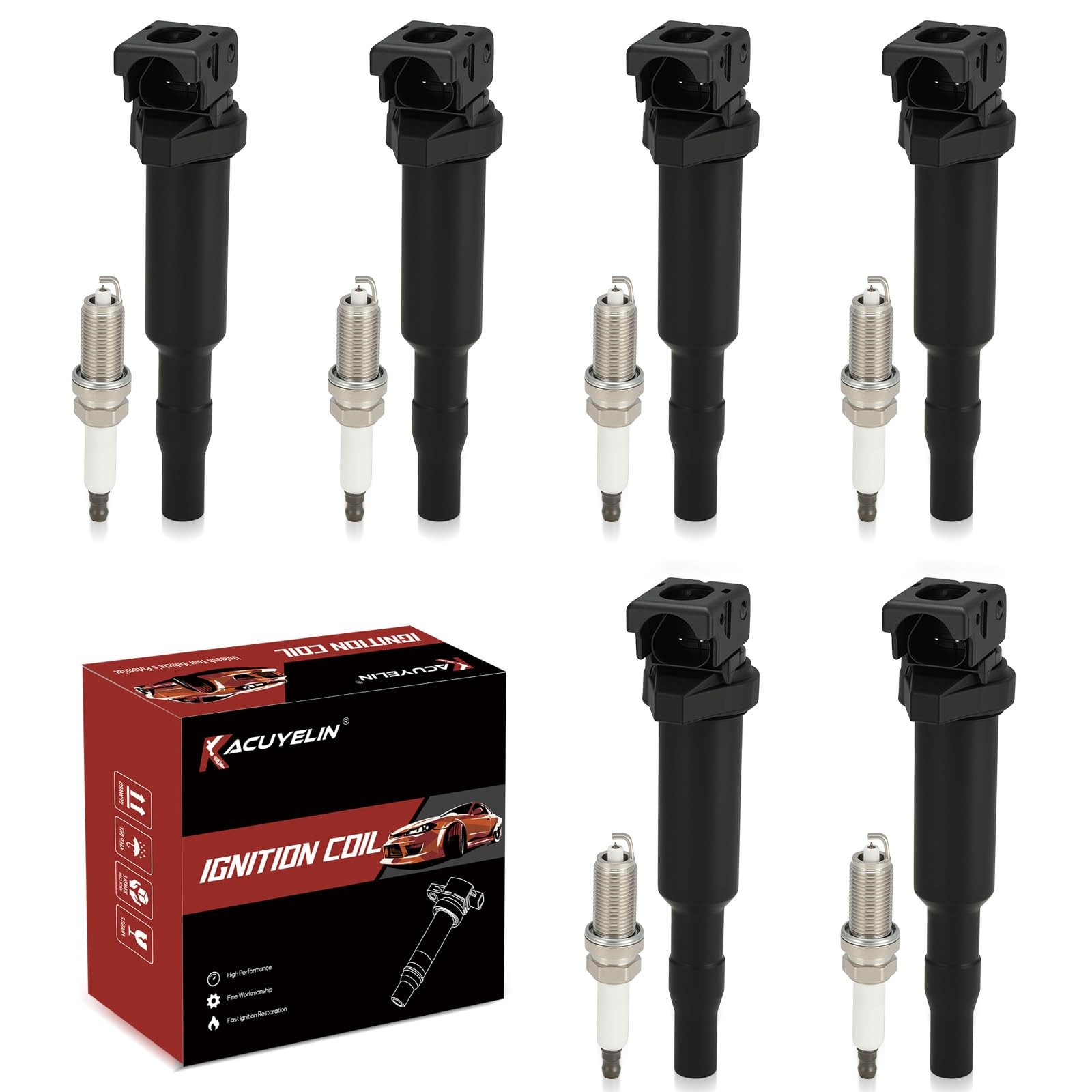 UF592 Ignition Coil Pack and Iridium-Platinum Spark Plugs Set of 6 Compatible wi