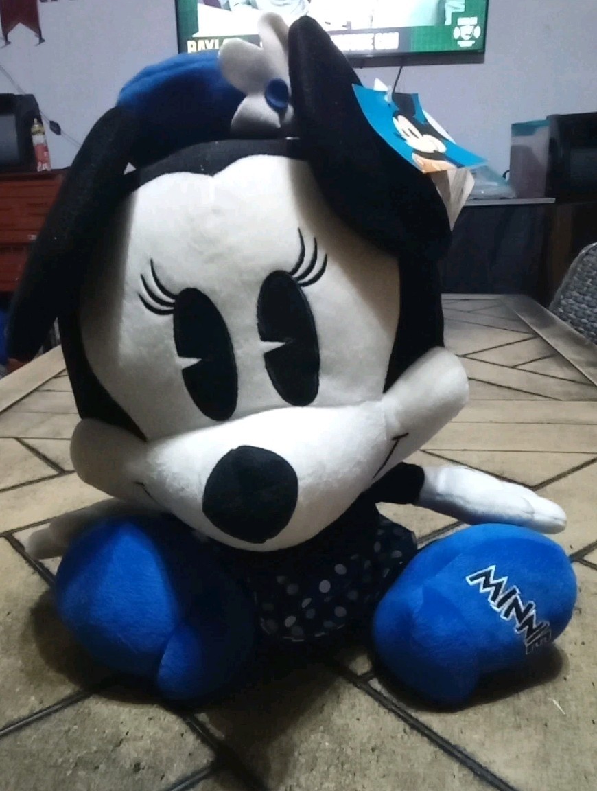 Minnie Mouse Steamboat Willie Large HEAD Plush BLUE/Black/White 18\'\' NEW. RARE