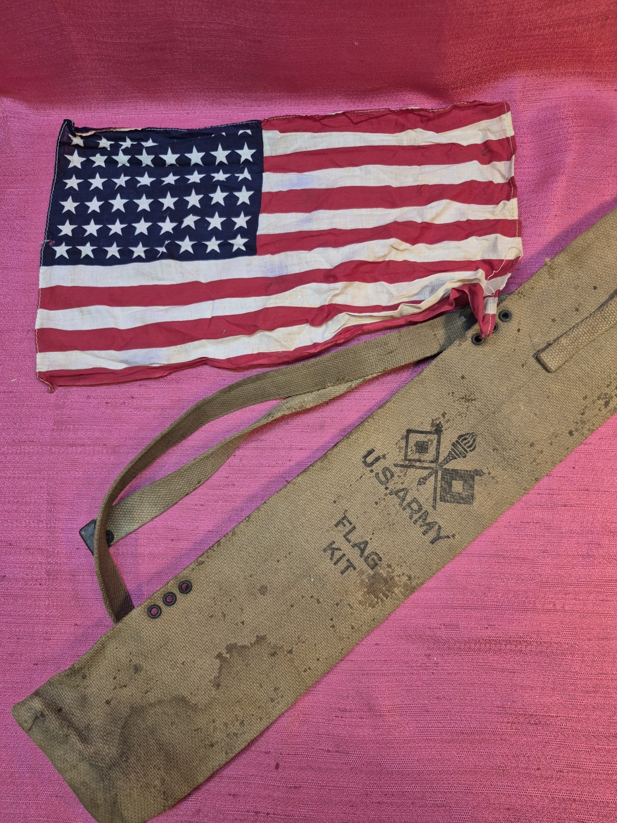 Vintage WWII US Army Flag Kit 48 Star American Flag Canvas Carry Case Military