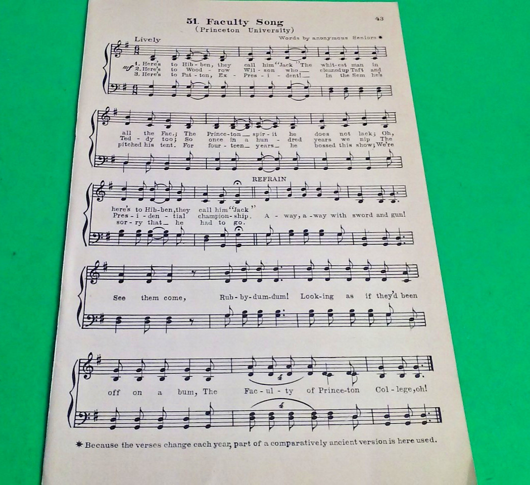 Vintage 1931 School Song Sheet PRINCETON University (Faculty Song)