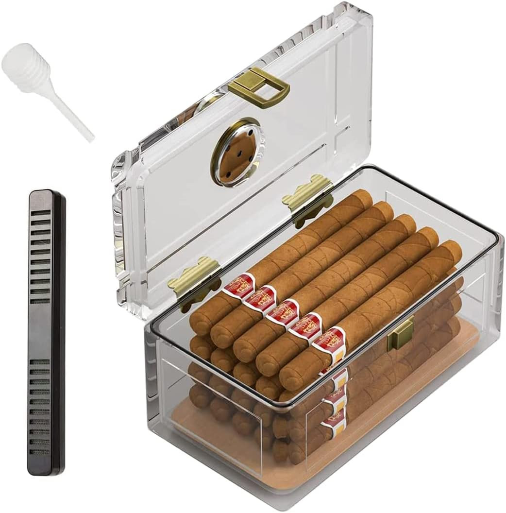 Acrylic Cigar Humidor with Humidifier and Hygrometer Desktop Cigar Case Box....