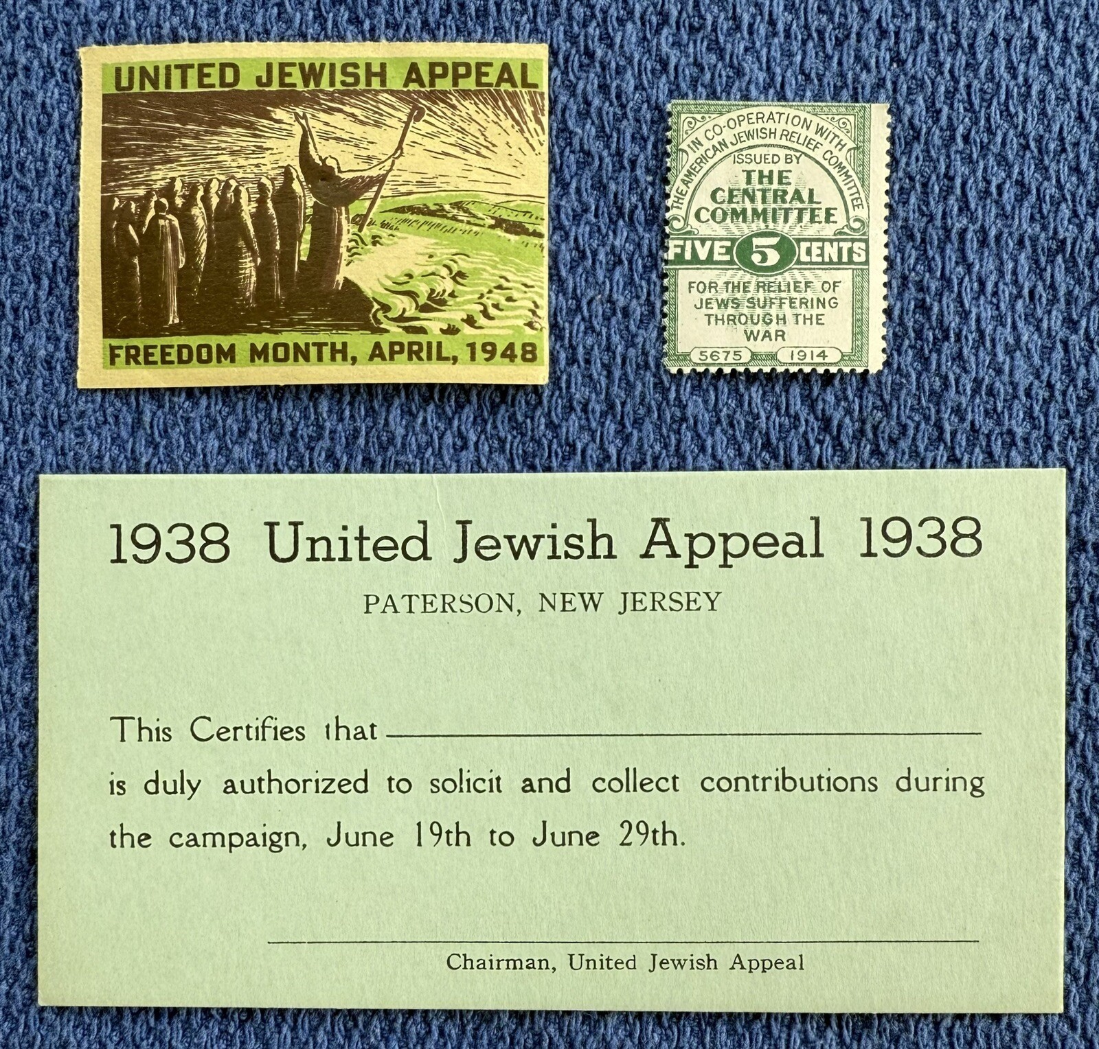 1914 Stamp American Jewish Relief Committee 1948 Freedom Month United Appeal