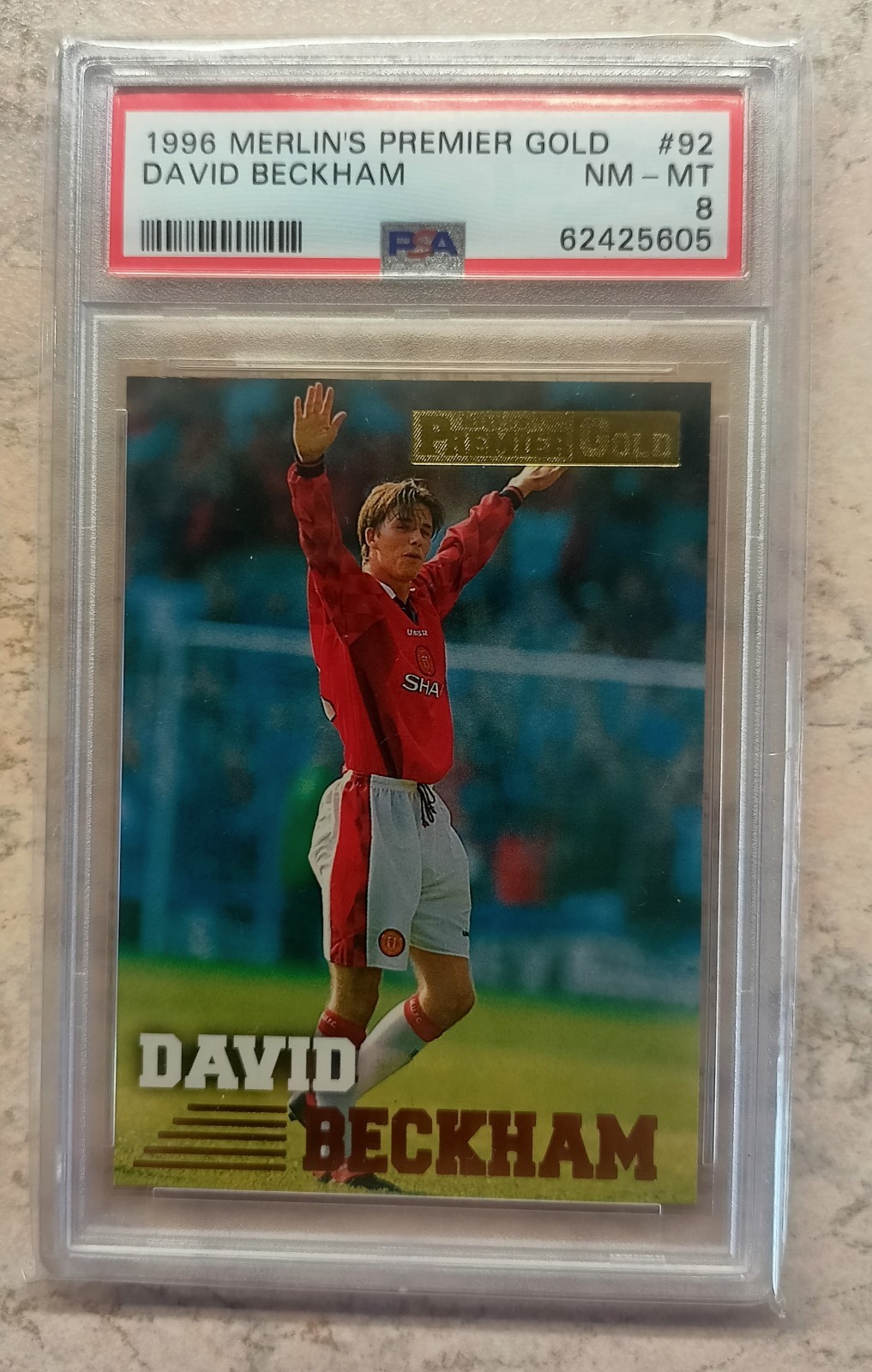 1996-97 Merlin\'s Premier Gold Soccer #92 David Beckham RC Rookie PSA 8 NM-MT