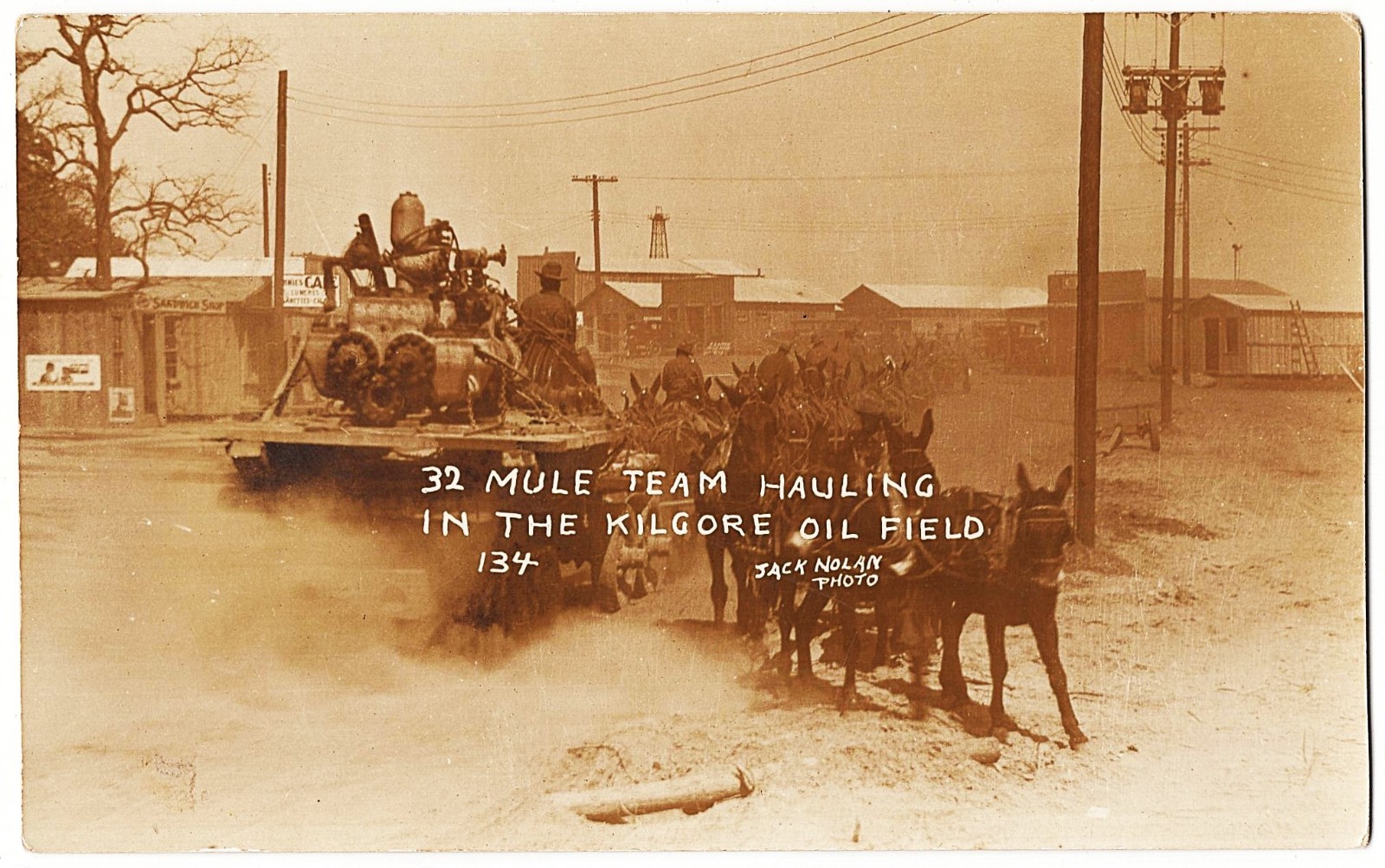 RPPC Kilgore TX - 32 Mule Team Hauling Engine / Pump In The Oil Field antique pc