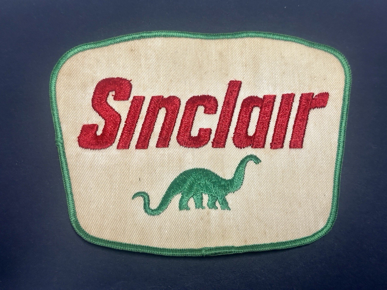 USED VINTAGE SINCLAIR EMBROIDERED CLOTH PATCH 6 1/2” X  5 1/8”