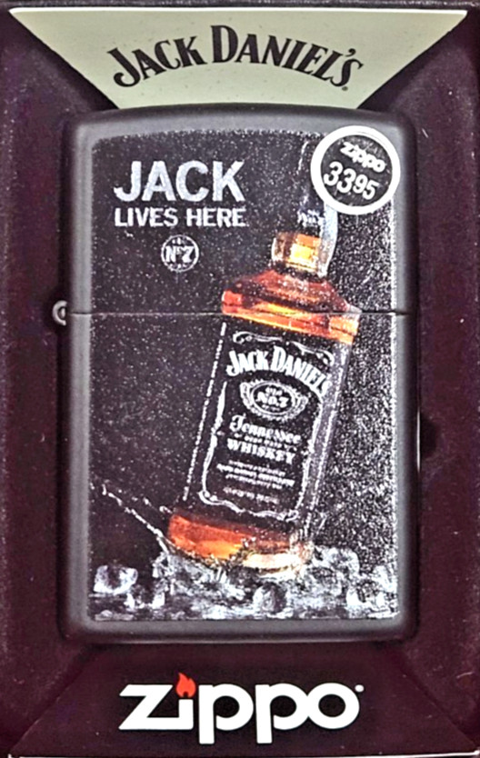 Zippo 48290 Jack Daniel\'s Jack Lives Here Black Matte  New Old Stock