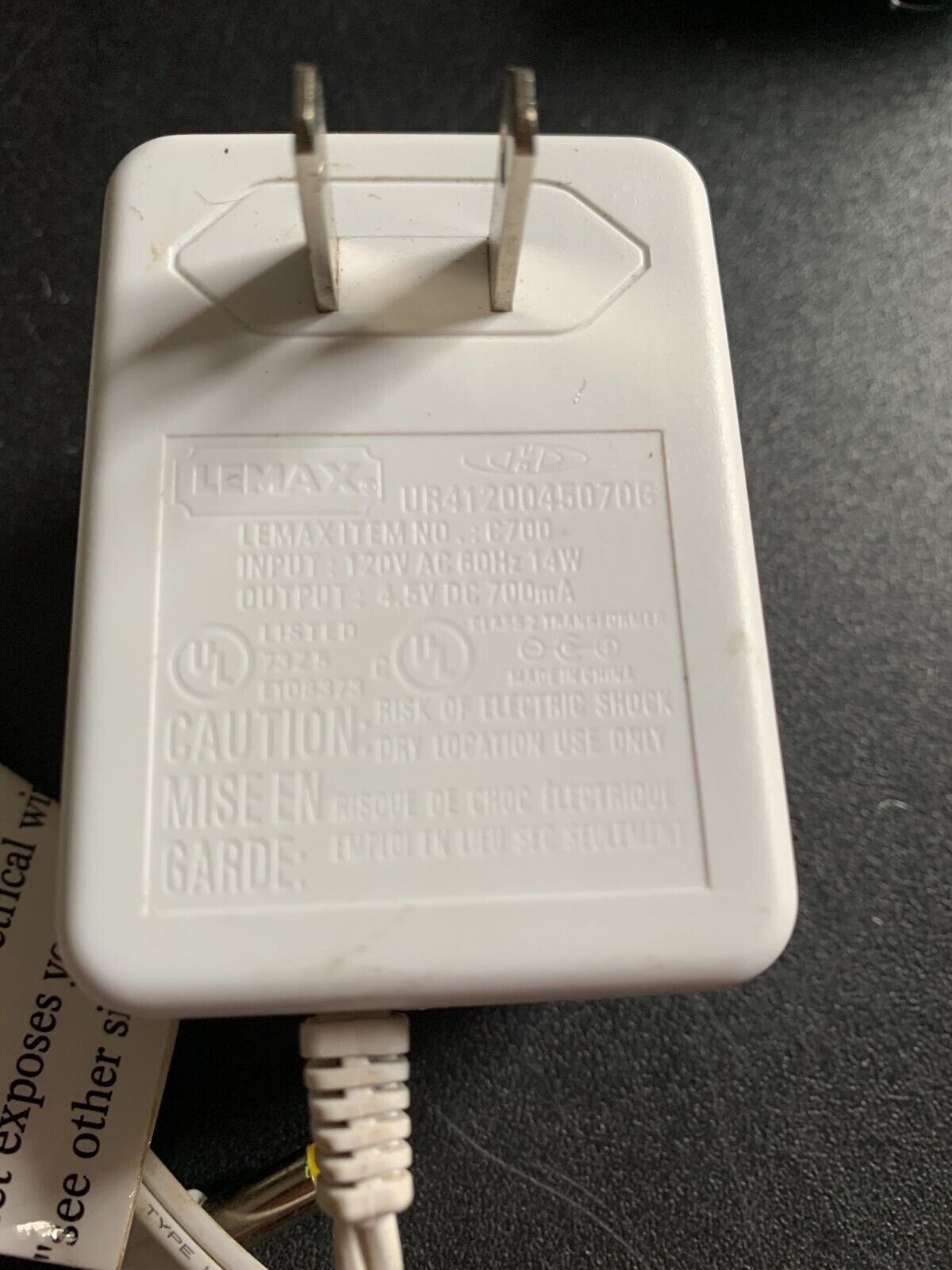 OEM Lemax AC Power Adapter 4.5V White UR4120045070G   C700              BIN7