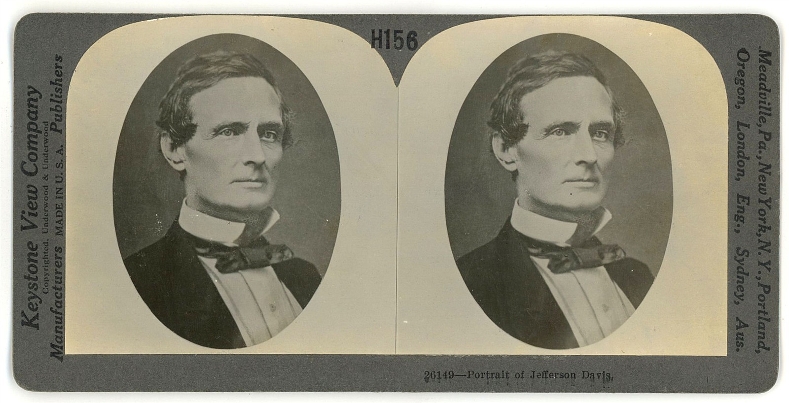 CIVIL WAR STEREOVIEW - Portrait of Jefferson Davis - Keystone \
