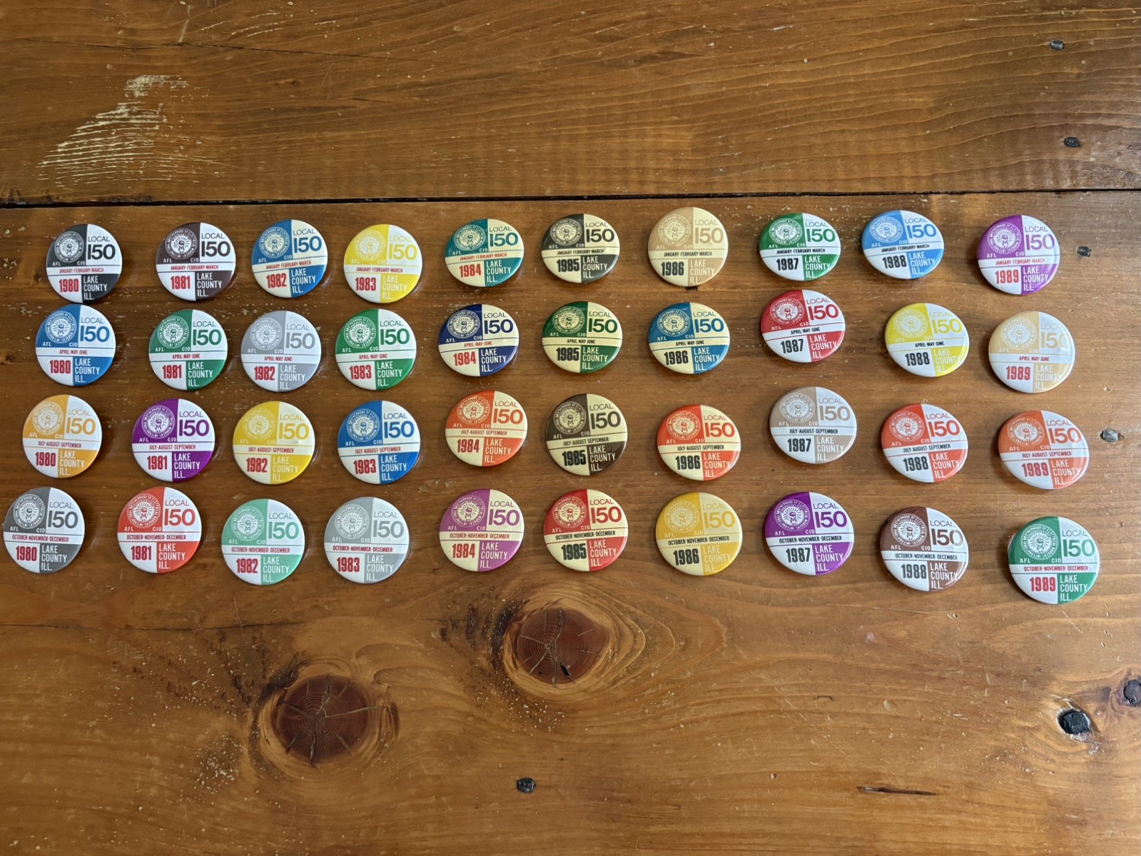 Set Of 40 UNION BUTTONS Operating Engineers Local 150 Complete Set 1980-89 VTG