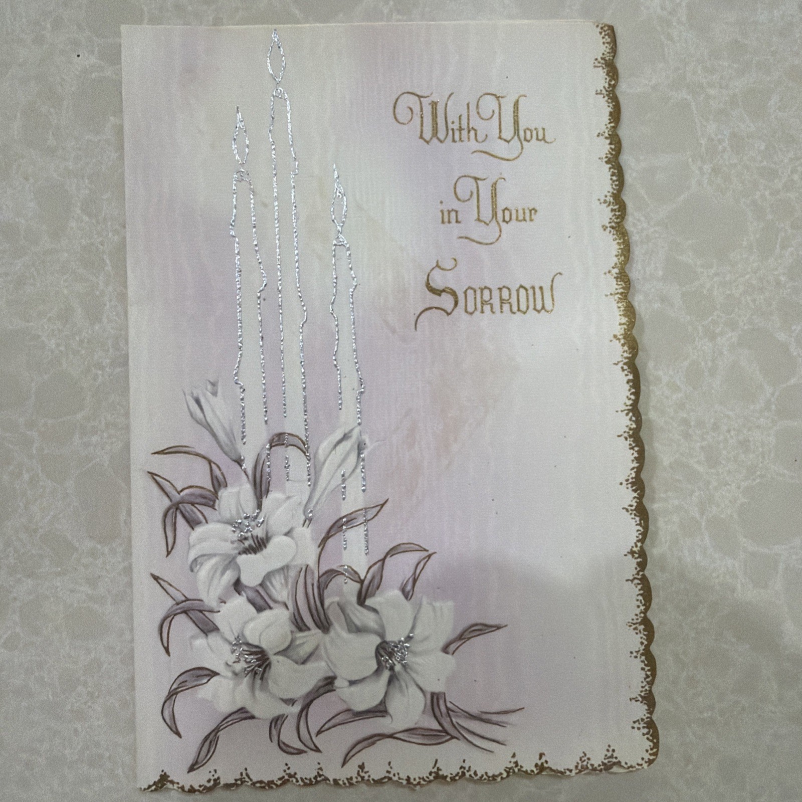 Vintage Sympathy Greeting Card Embossed Candles Floral Design