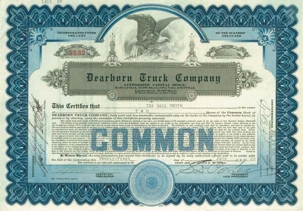 Dearborn Truck Co. - Stock Certificate - Automotive Stocks