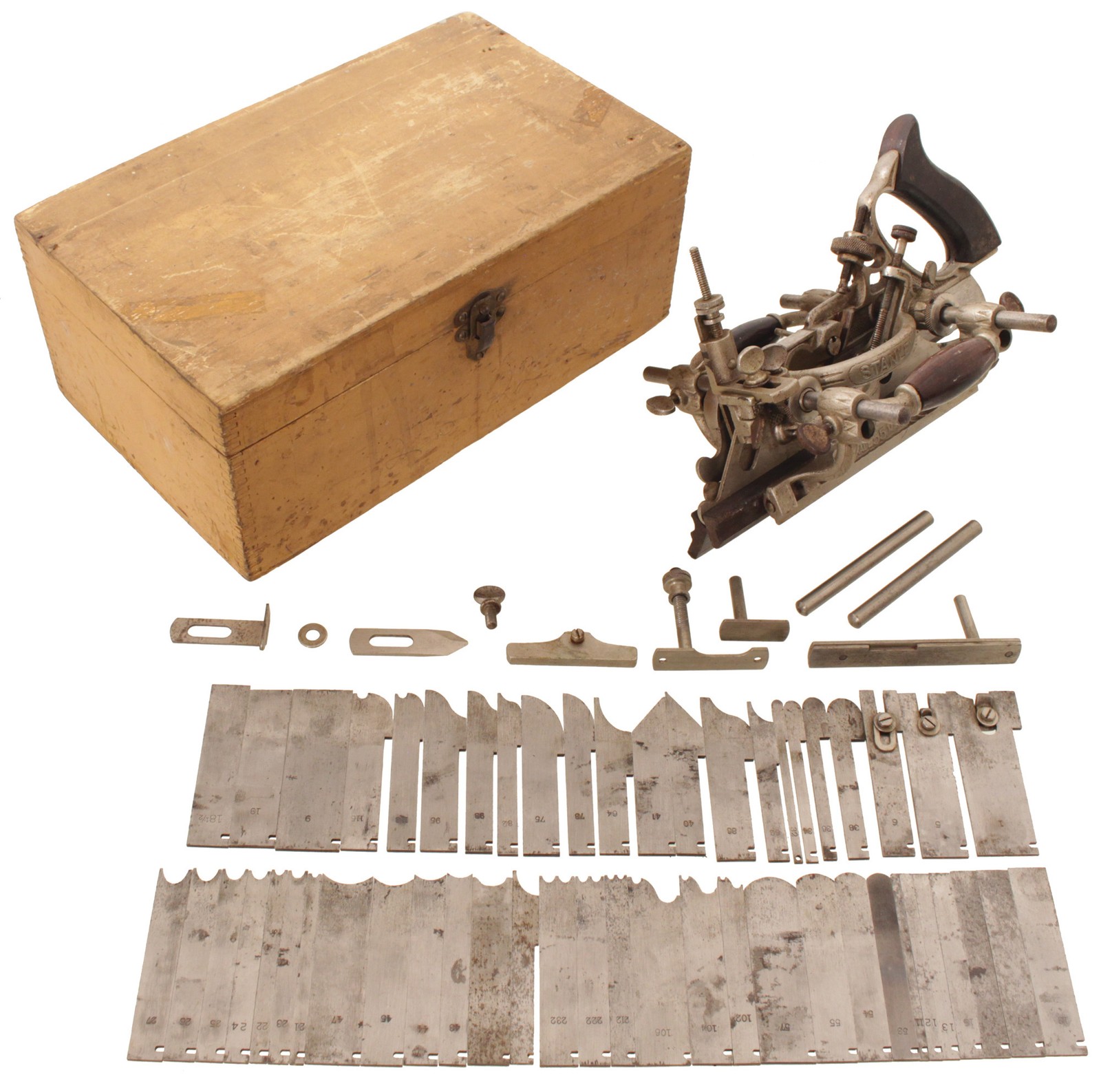 Stanley No. 55 Plane Complete in Orig. Wooden Box-Full Set of Irons- mjdtooparts