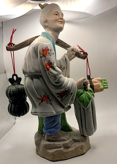 Vintage 14.5\'\' 1960\'s Chinese Ceramic/Porcelain Old Country Farmer Gold Gilded