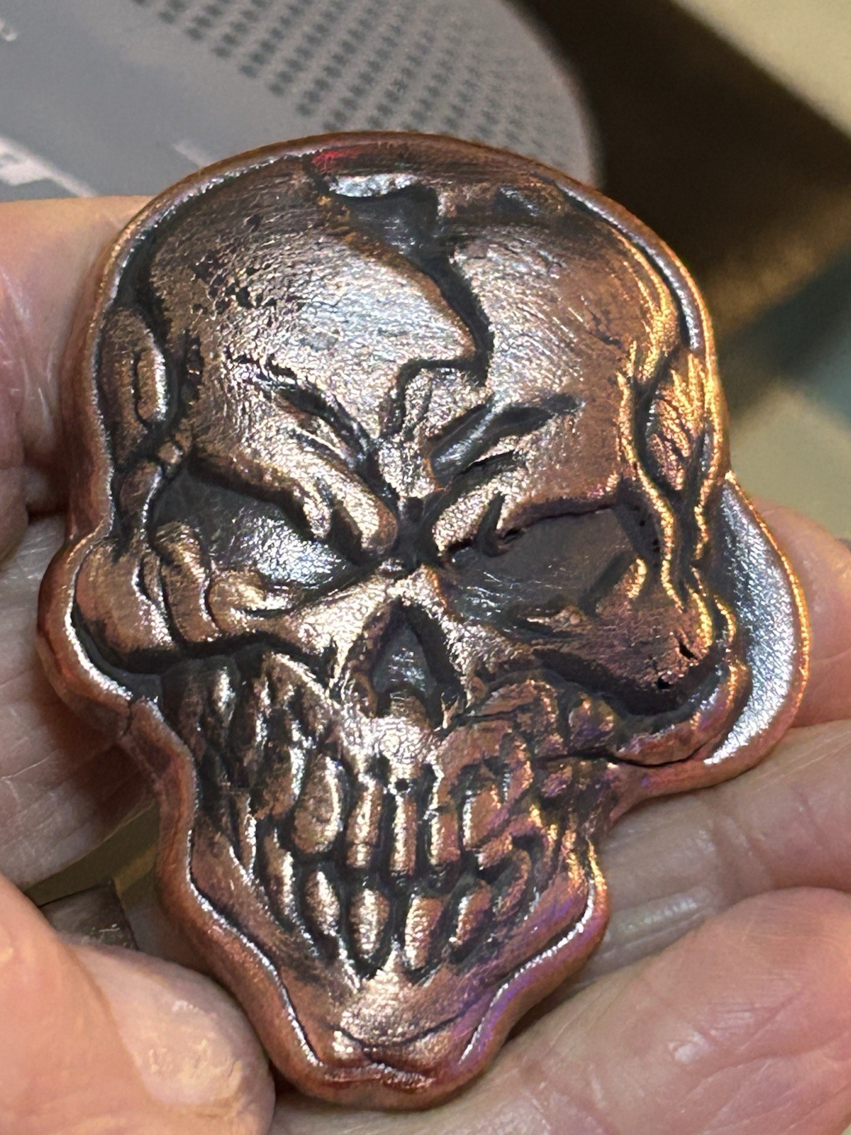 Cast Copper Skull Pocket Piece118.62g heavy Metal Art Bouillon Style