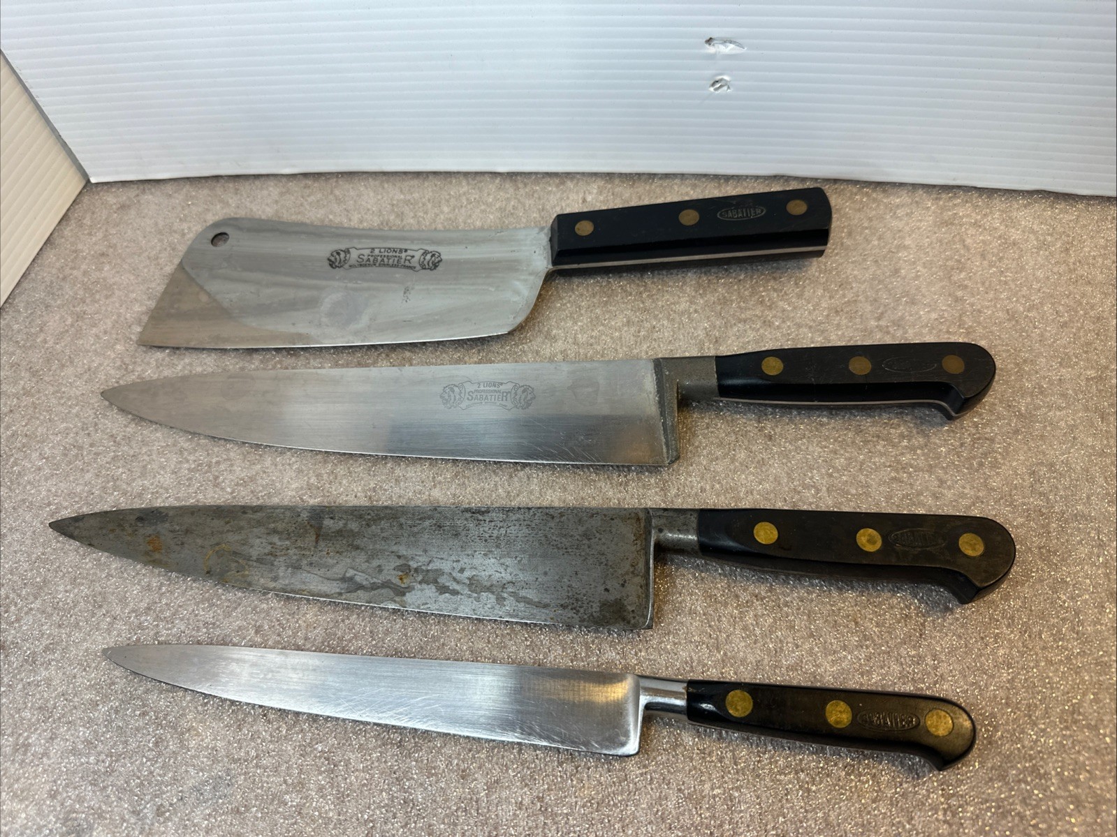 4 pcs Vintage Sabatier 2 Lions chefs cleaver carver / 1 Chef carbon steel 