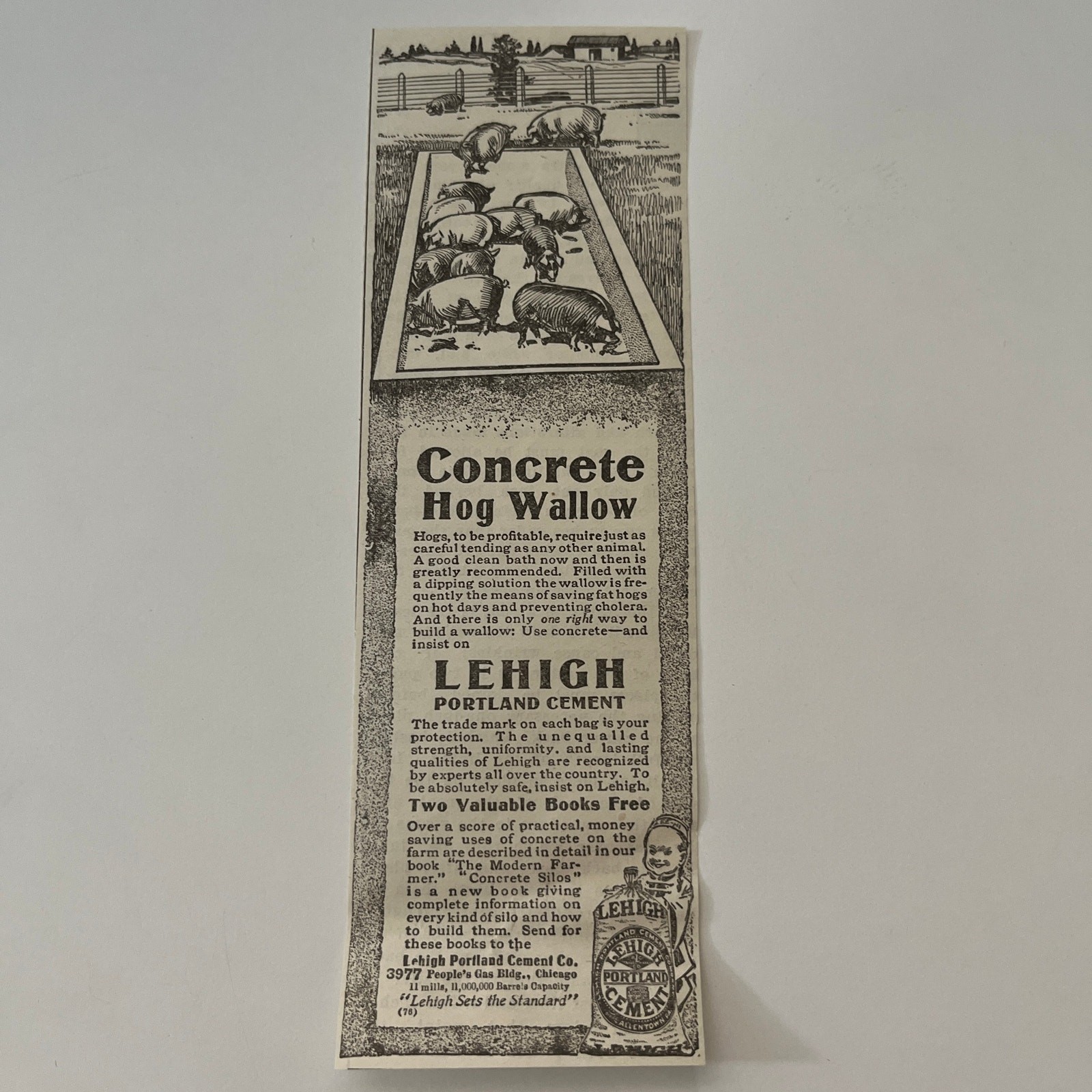Lehigh Portland Cement Co. Concrete Hog Wallow Chicago IL 1912 Ad SAG9-8