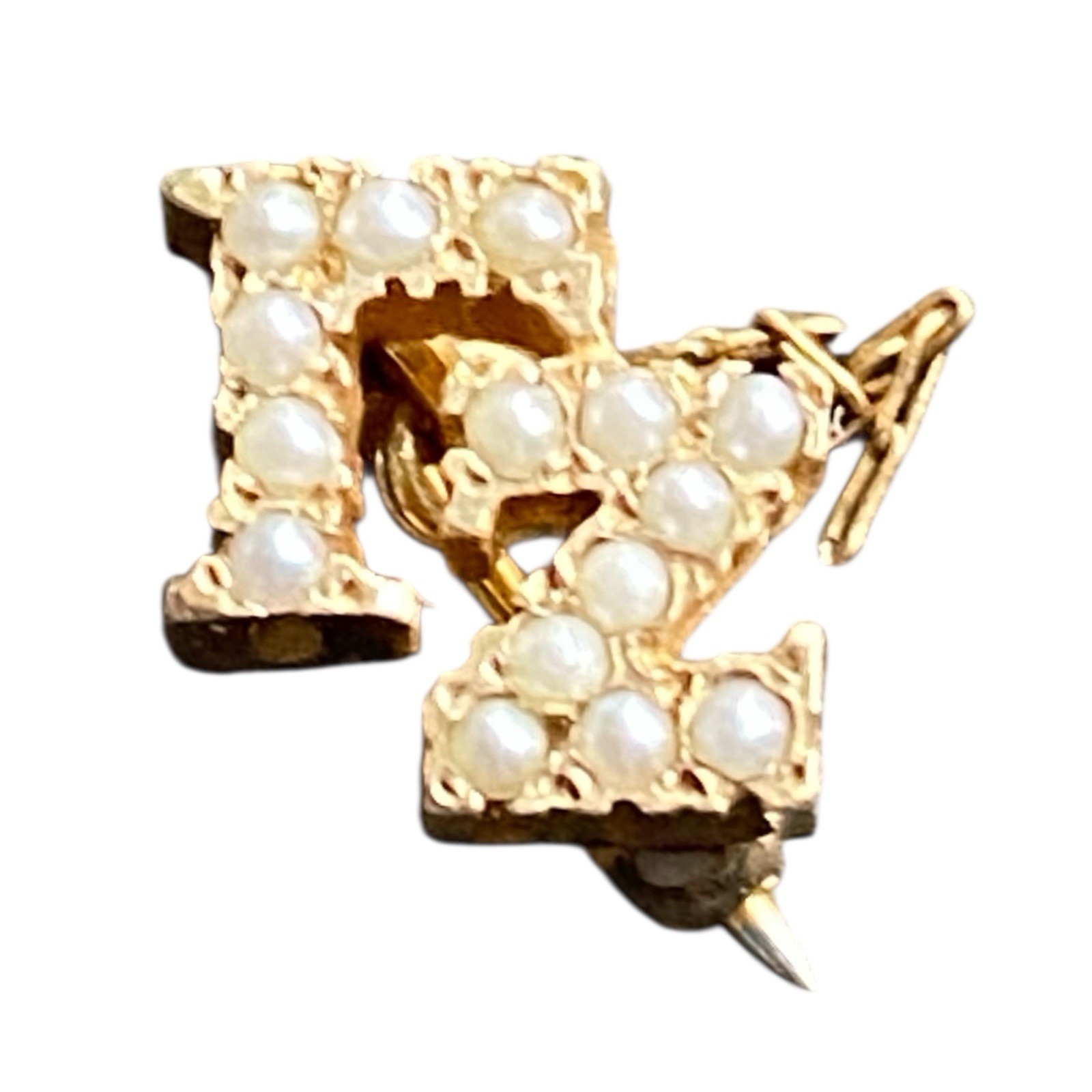 Vintage Gamma Zeta Chapter Seed Pearl Lapel Pin Sorority Fraternity E374