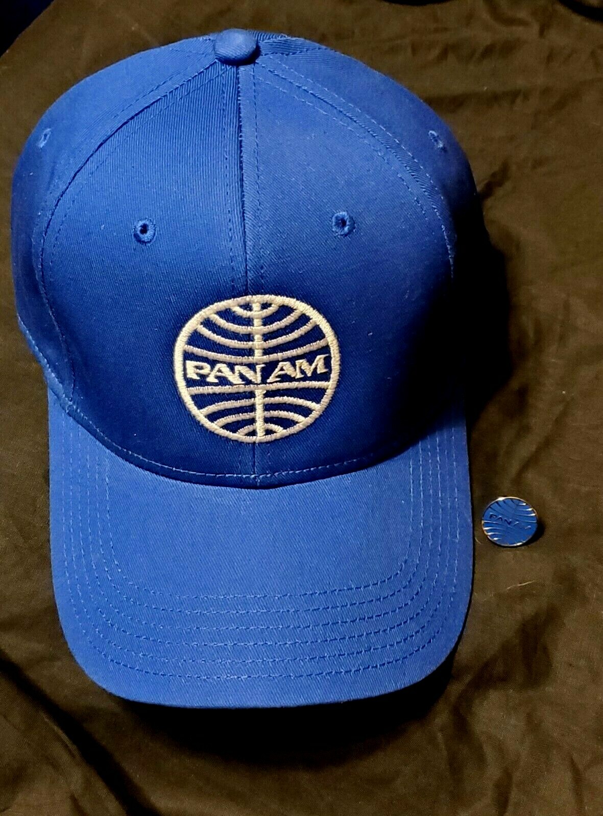 Pan Am Baseball Hat And Collector Pin Set Vintage Logo Pilot Airways Plane 