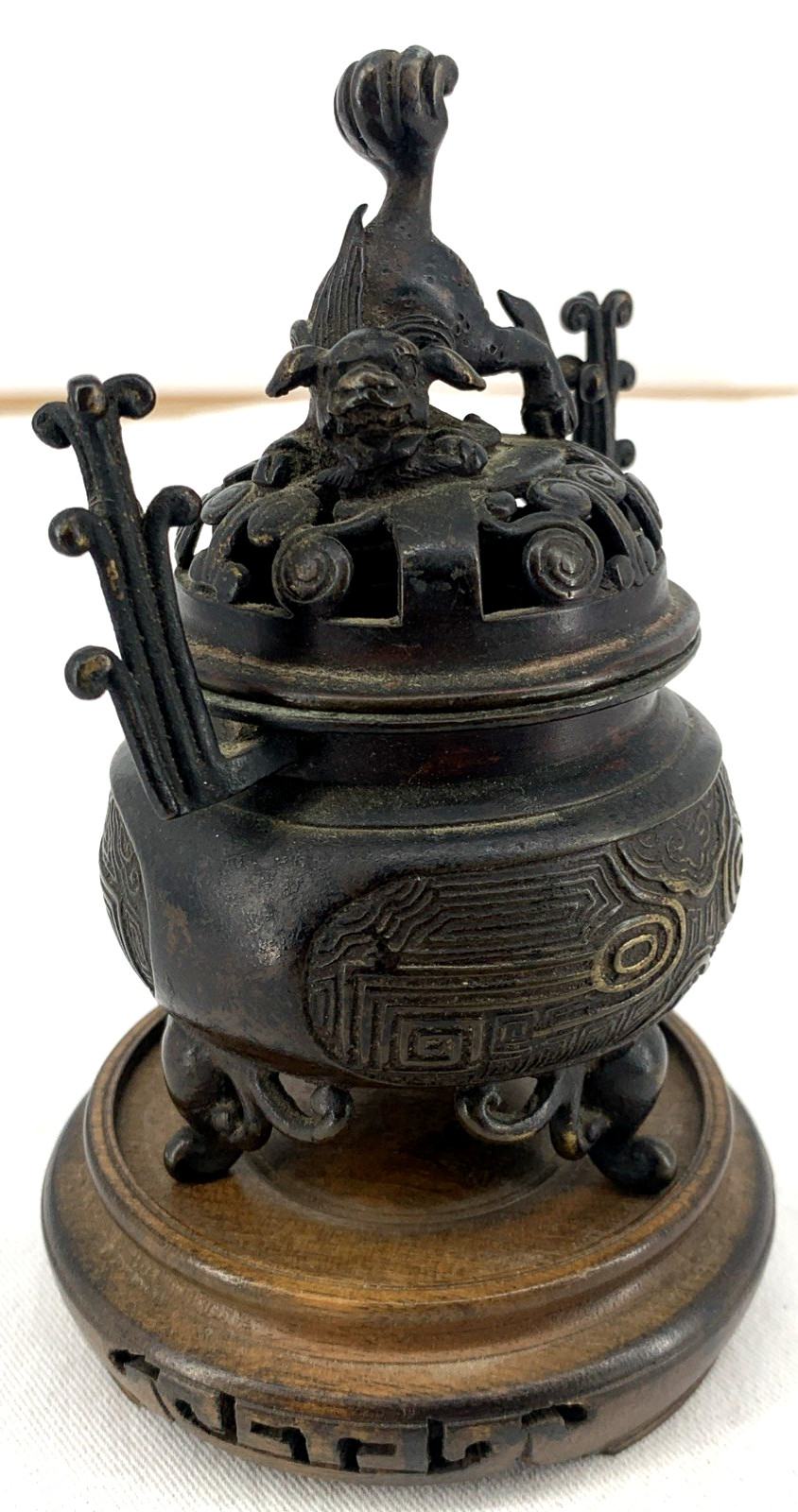 Asian Incense Burner Brass Copper Foo Dog 5