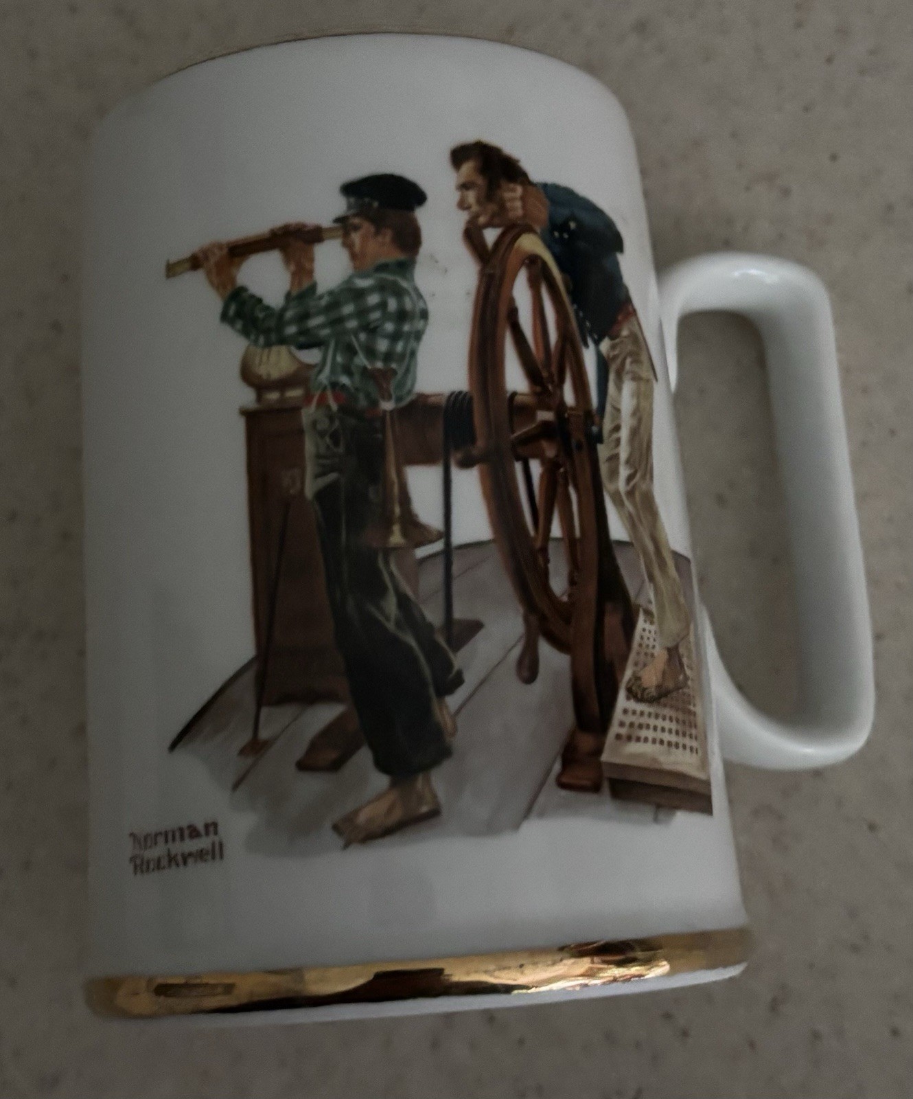 NORMAN ROCKWELL “River Pilot”Collectible Mug With Gold Trim-1985