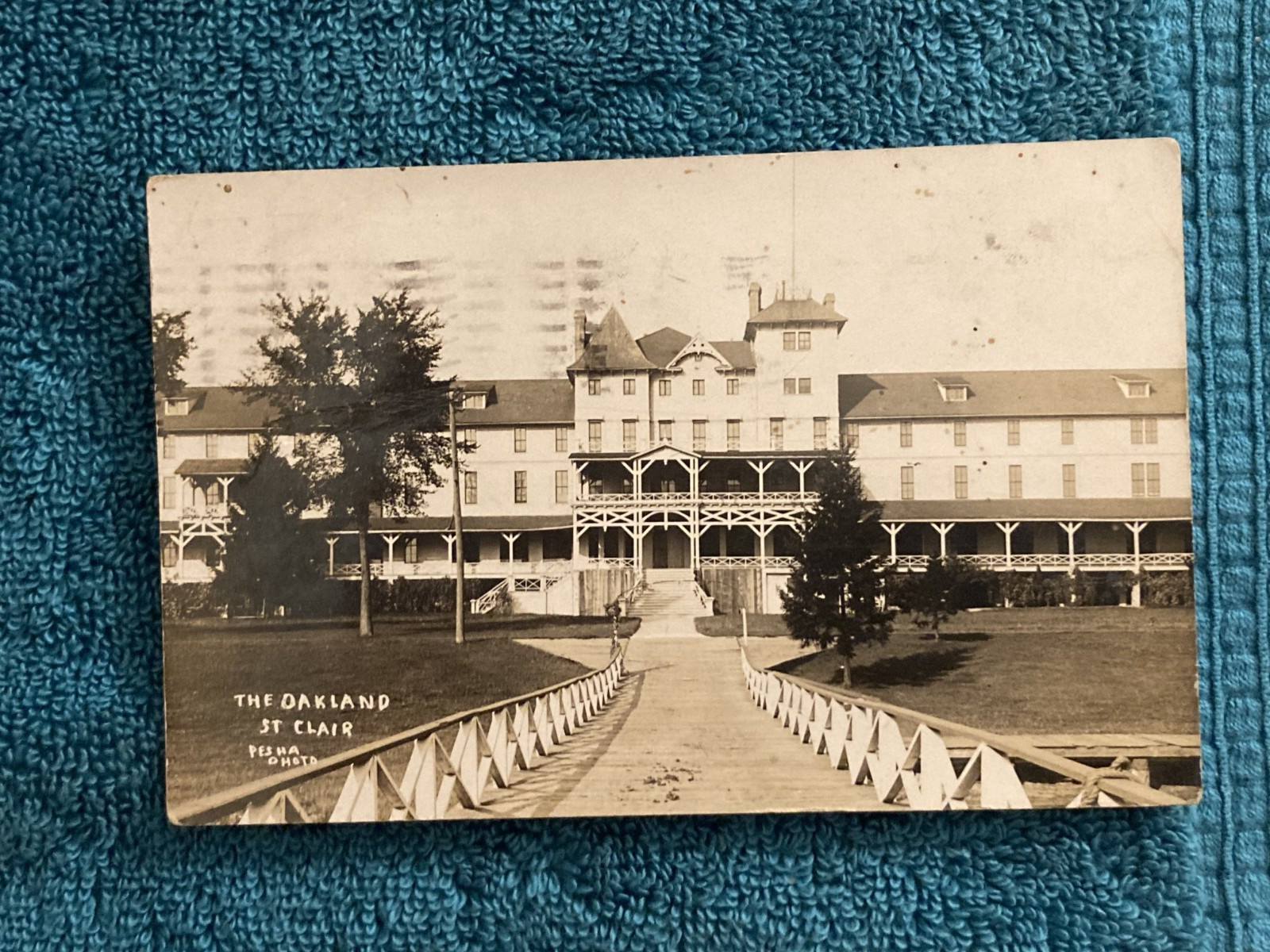 RPPC St Clair Michigan Oakland Hotel from Dock Pesha Photo Posted 1908 W/Message