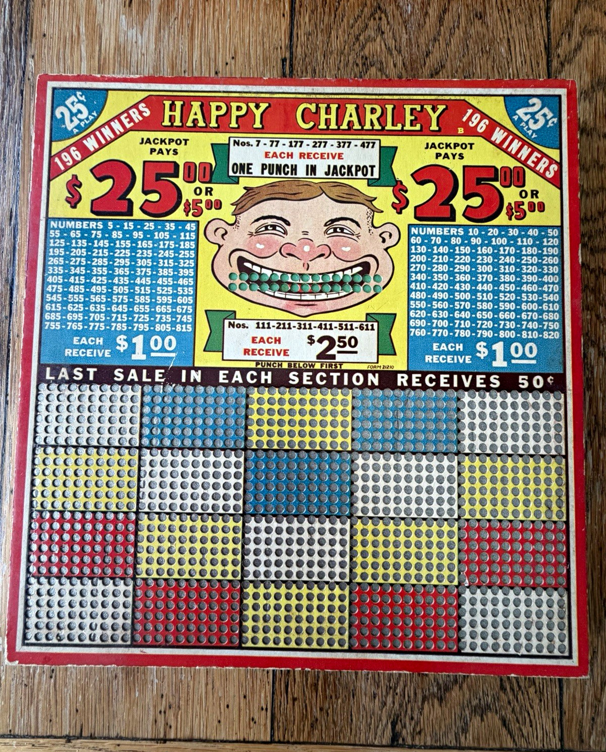 Vintage Happy Charley Punch Board 25¢ 1200 Hole Gambling Trade Stimulator NOS
