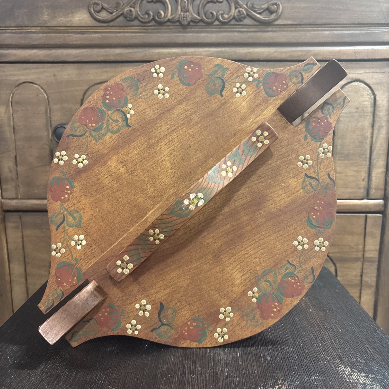 Vintage Hand-Painted Scandinavian Style Bentwood Wooden Pie / Cake Tine Box