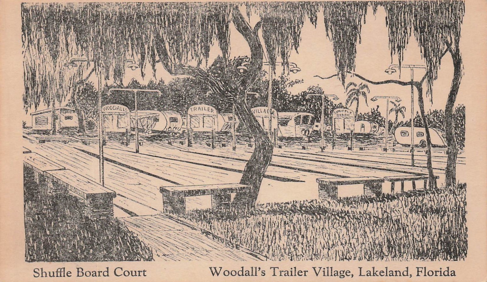 Lakeland FL Florida Woodalls Trailer Village Shuffleboard Court Vtg Postcard 3A