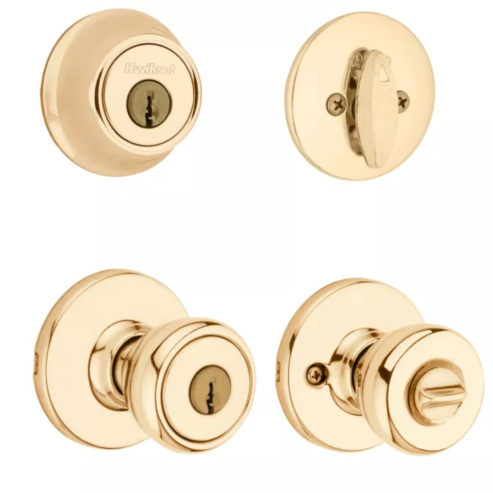 Kwikset Tylo Entry Knob and Single Cylinder Deadbolt Combo, Polished Brass